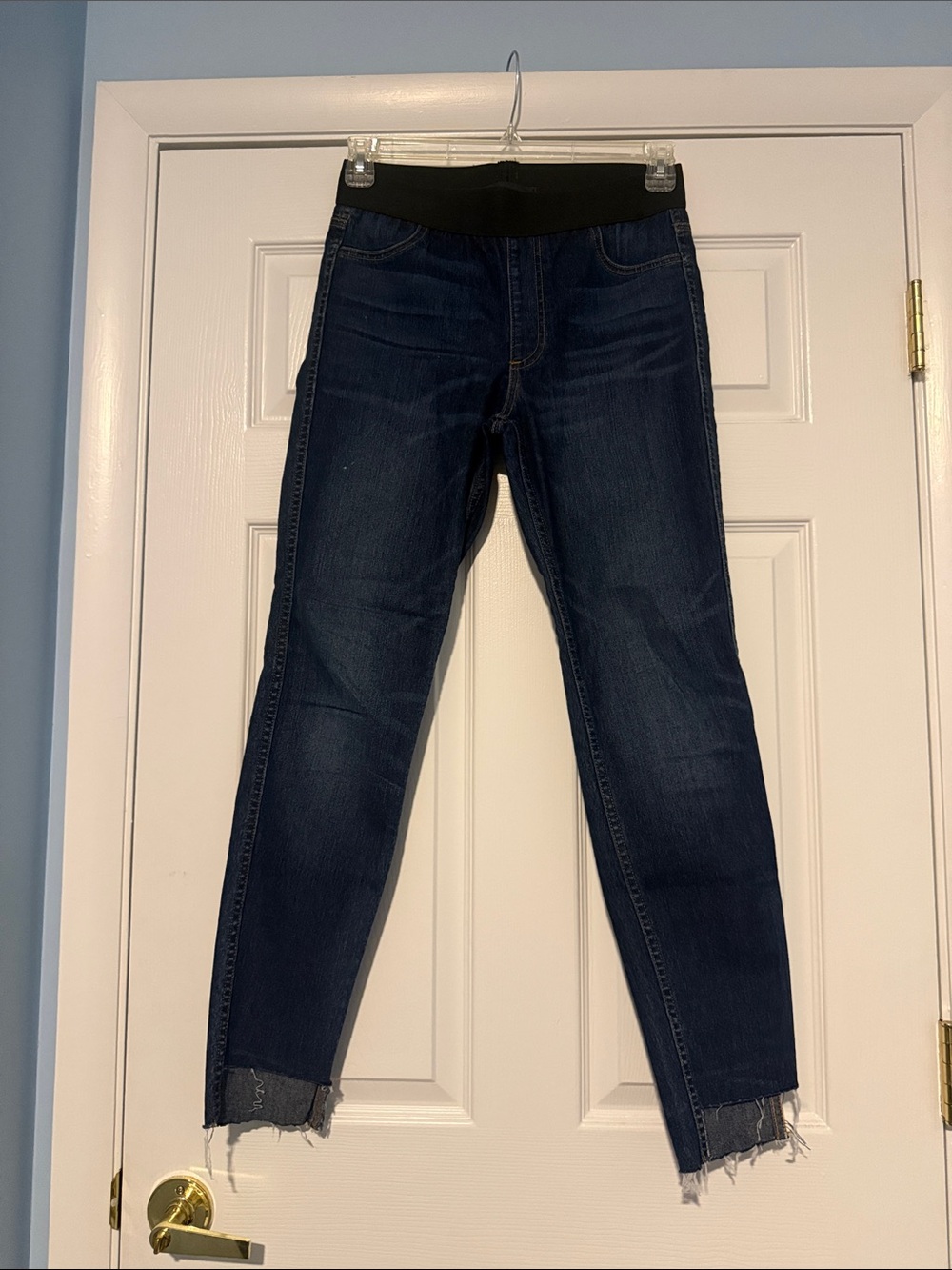 Karen Kane Dark Blue Skinny Jeans with Black Waistband